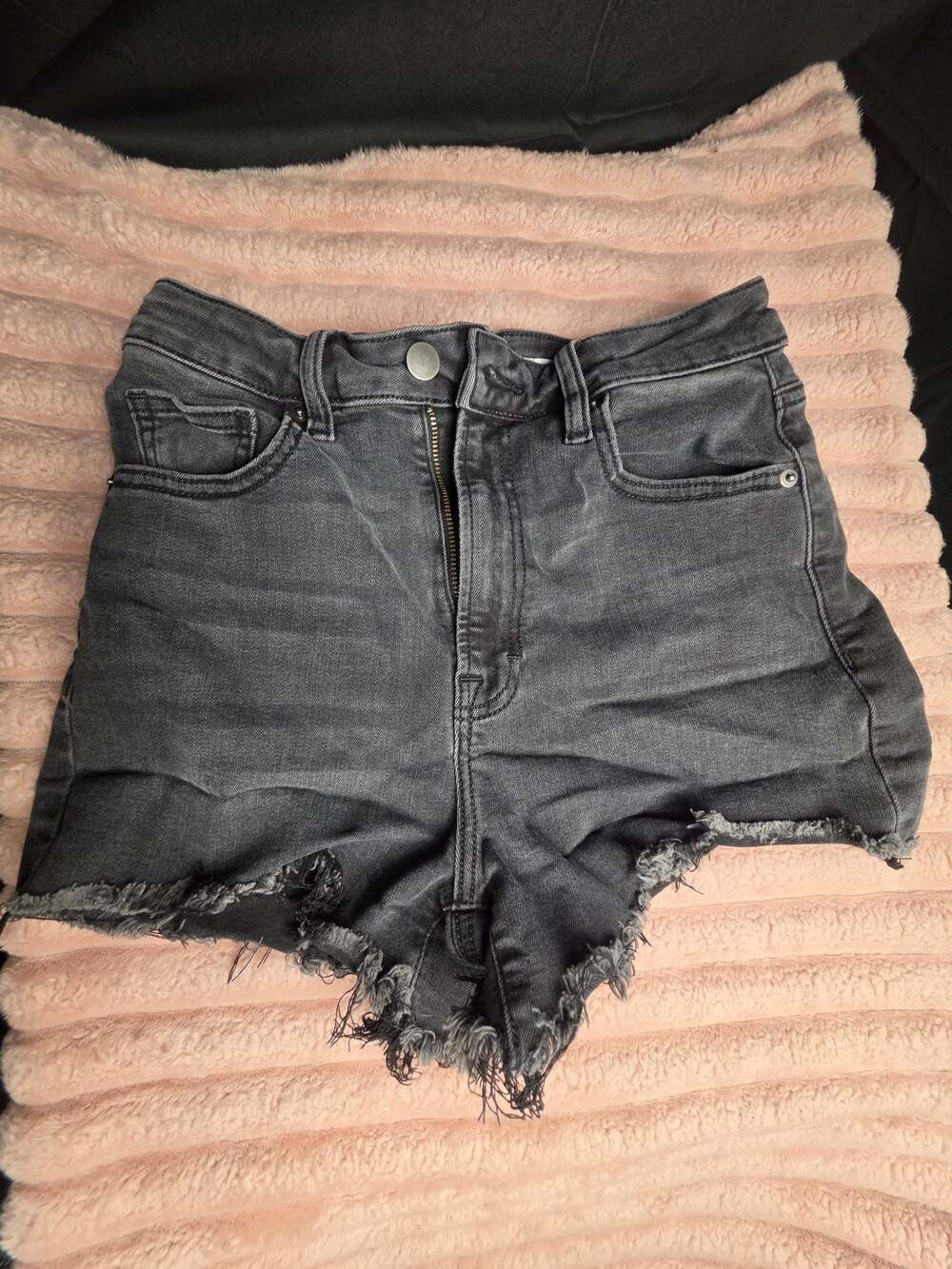 Altar'd State Black Denim Frayed Raw Hem High Rise Shorts Size 27